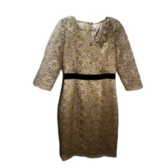 Banana‎ Republic Gold Lace Floral Rose Holiday Event Formal Dress - Picture 1 of 4
